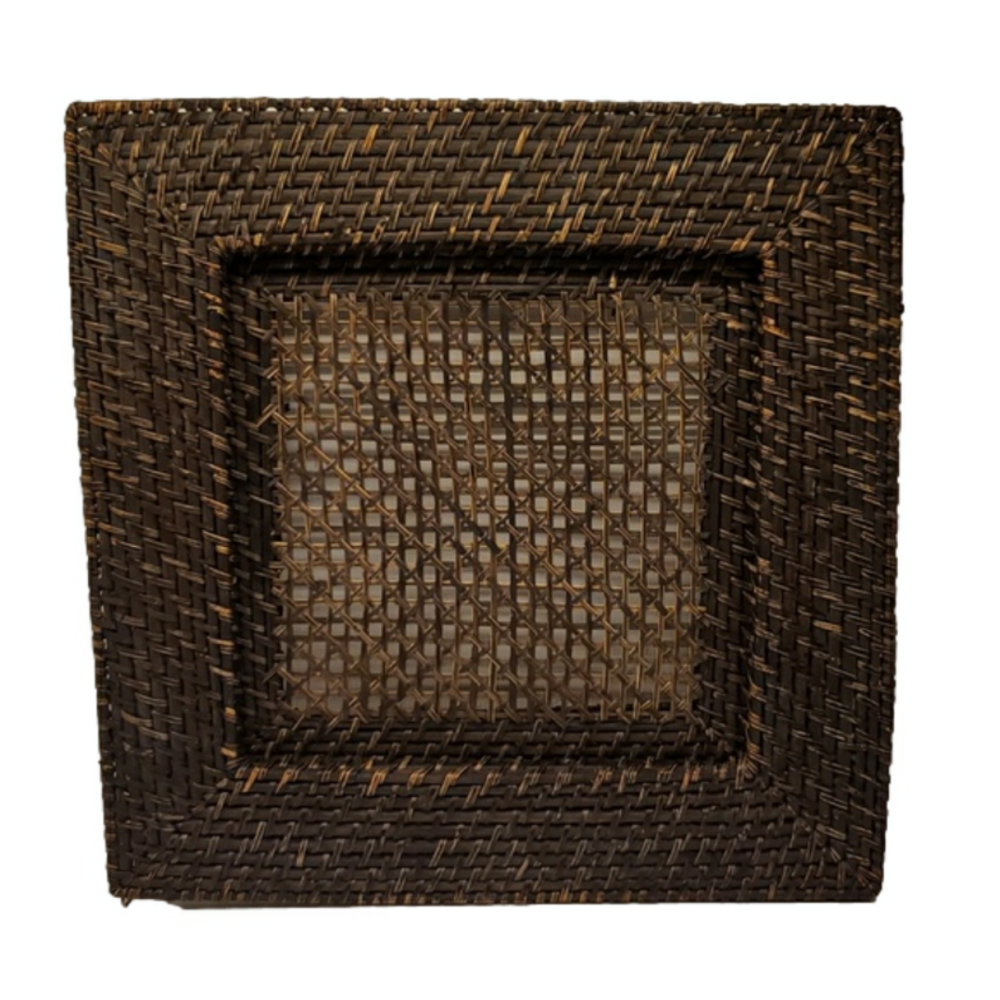 UNBRANDED Square Rattan Plate Charger Brown Outer 14" x 14" Inner 9" x 9"